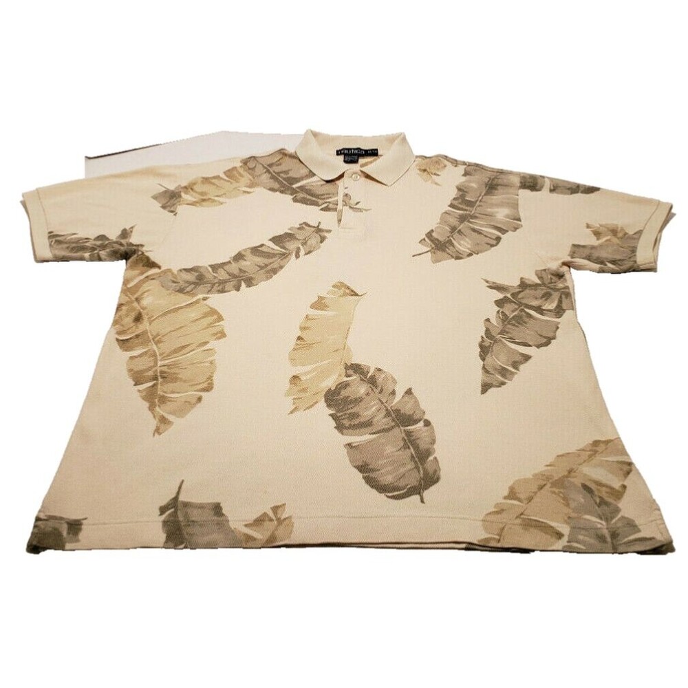 Vintage 90s Nautica Banana Leaf AOP Polo Shirt Mens XL Tropical Print GUC